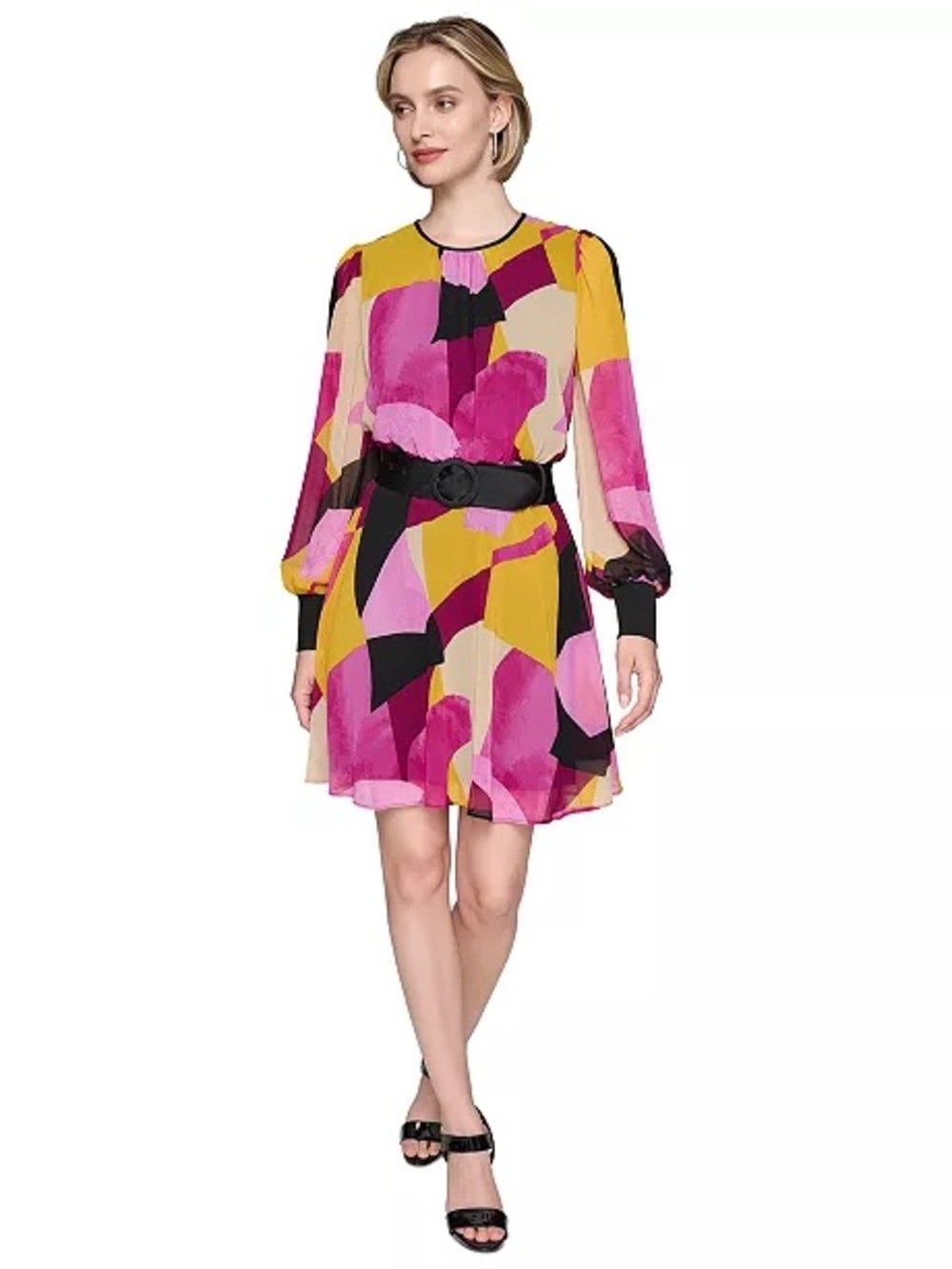 Karl Lagerfeld Women's Geo-Print Chiffon Dress